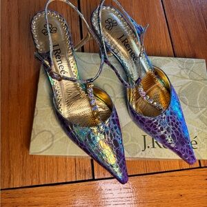 Y2K J. Renee Brinda Iridescent Iced Croco Slingback Heels – Size 8.5M